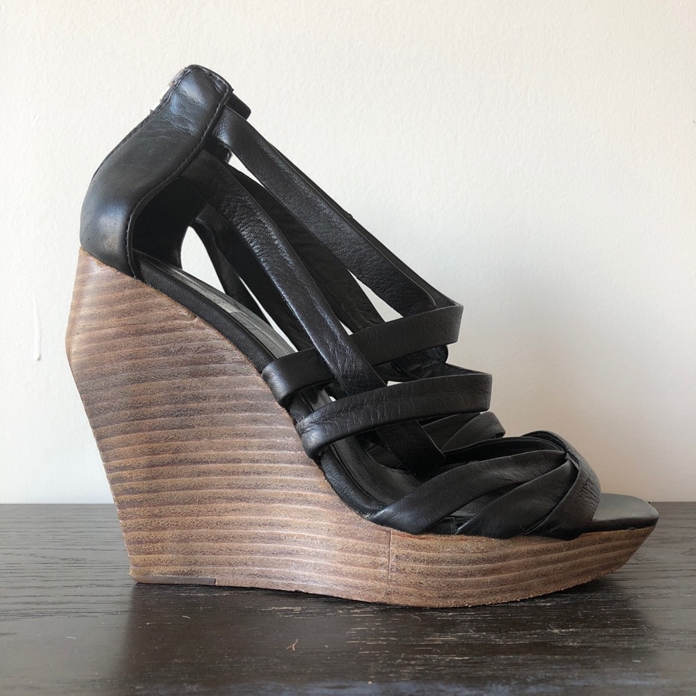 Dolce Vita Black Leather Strappy Platform Wedges